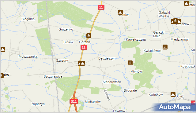 mapa Będzieszyn gmina Ostrów Wielkopolski, Będzieszyn gmina Ostrów Wielkopolski na mapie Targeo