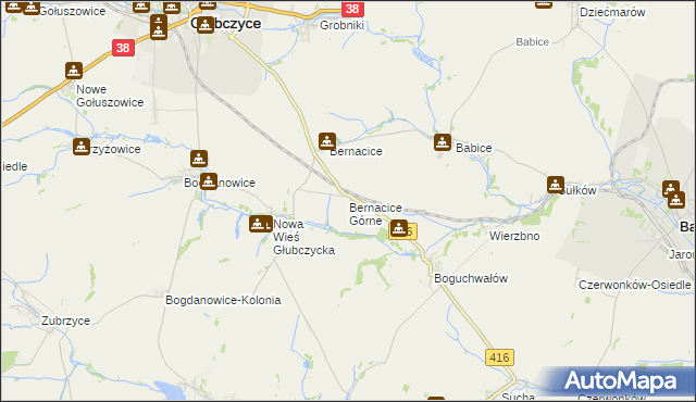 mapa Bernacice Górne, Bernacice Górne na mapie Targeo
