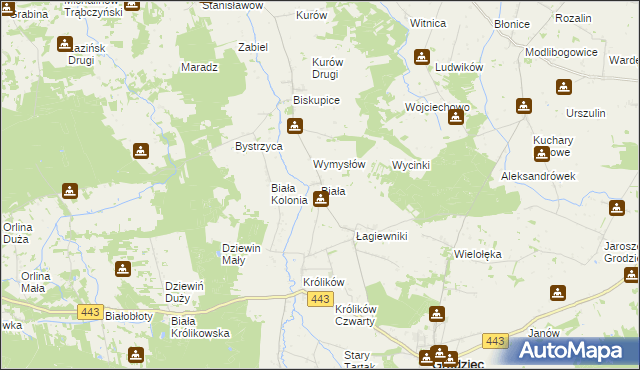 mapa Biała gmina Grodziec, Biała gmina Grodziec na mapie Targeo