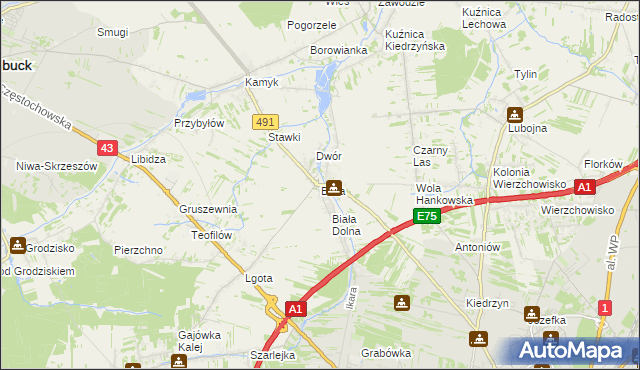 mapa Biała gmina Kłobuck, Biała gmina Kłobuck na mapie Targeo