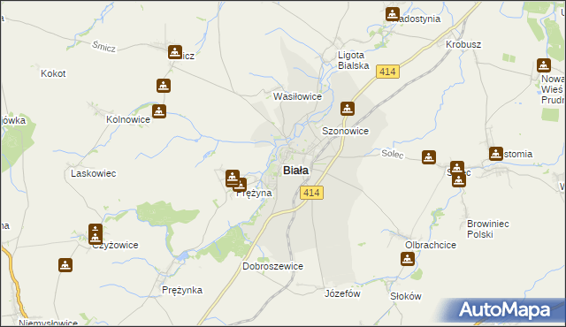 mapa Biała powiat prudnicki, Biała powiat prudnicki na mapie Targeo