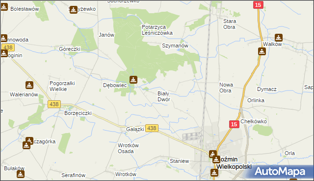 mapa Biały Dwór gmina Koźmin Wielkopolski, Biały Dwór gmina Koźmin Wielkopolski na mapie Targeo