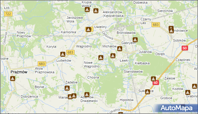 mapa Biały Ług gmina Prażmów, Biały Ług gmina Prażmów na mapie Targeo