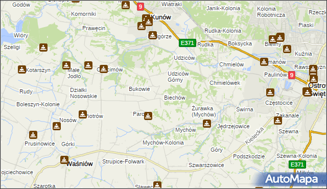mapa Biechów gmina Kunów, Biechów gmina Kunów na mapie Targeo