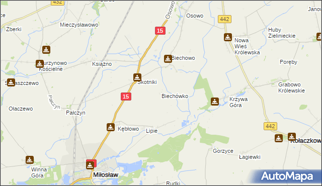 mapa Biechówko gmina Miłosław, Biechówko gmina Miłosław na mapie Targeo