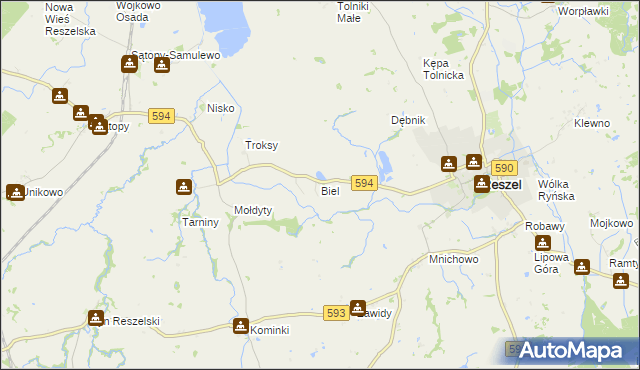 mapa Biel gmina Reszel, Biel gmina Reszel na mapie Targeo