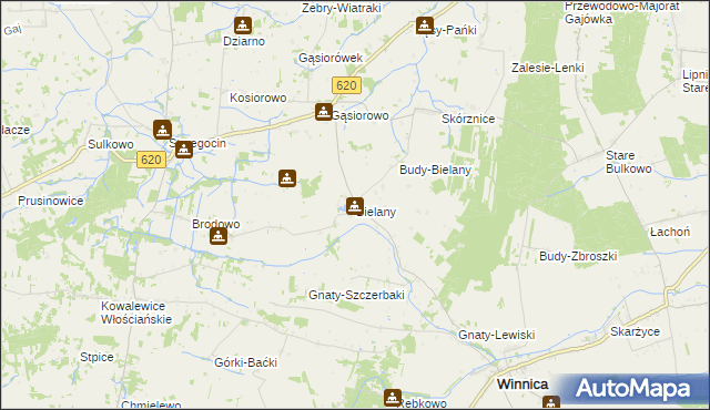 mapa Bielany gmina Winnica, Bielany gmina Winnica na mapie Targeo