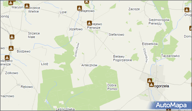 mapa Bielawy Szelejewskie, Bielawy Szelejewskie na mapie Targeo