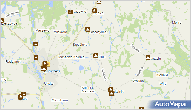 mapa Bielice gmina Maszewo, Bielice gmina Maszewo na mapie Targeo