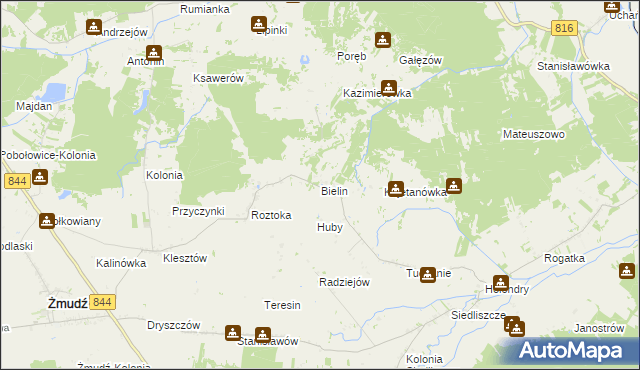 mapa Bielin gmina Żmudź, Bielin gmina Żmudź na mapie Targeo