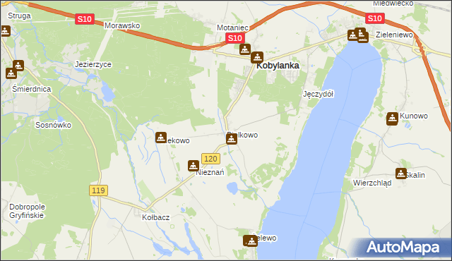mapa Bielkowo gmina Kobylanka, Bielkowo gmina Kobylanka na mapie Targeo