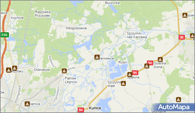 mapa Bieniowice, Bieniowice na mapie Targeo
