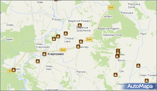 mapa Biernaty gmina Krasnosielc, Biernaty gmina Krasnosielc na mapie Targeo