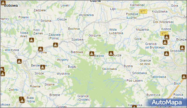 mapa Bieśnik gmina Łużna, Bieśnik gmina Łużna na mapie Targeo