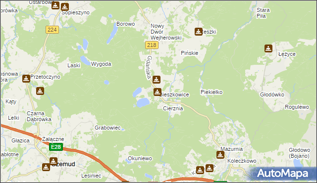 mapa Bieszkowice, Bieszkowice na mapie Targeo