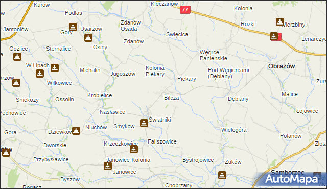 mapa Bilcza gmina Obrazów, Bilcza gmina Obrazów na mapie Targeo