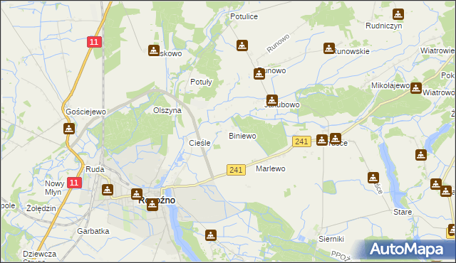 mapa Biniewo, Biniewo na mapie Targeo
