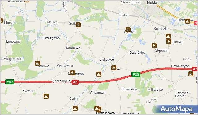 mapa Biskupice gmina Dominowo, Biskupice gmina Dominowo na mapie Targeo