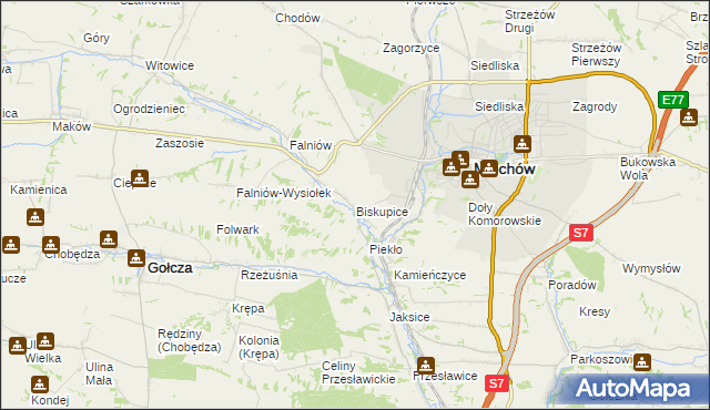 mapa Biskupice gmina Miechów, Biskupice gmina Miechów na mapie Targeo