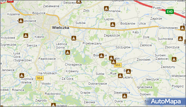 mapa Biskupice powiat wielicki, Biskupice powiat wielicki na mapie Targeo