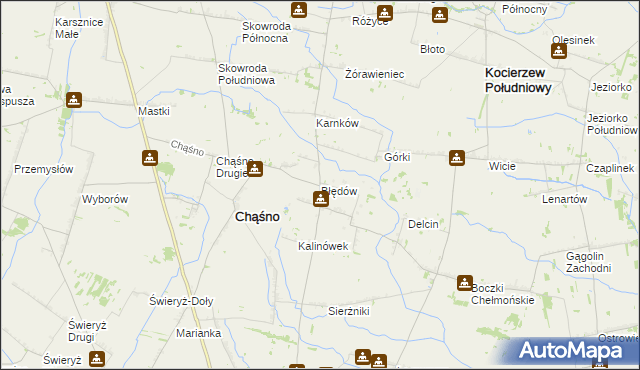 mapa Błędów gmina Chąśno, Błędów gmina Chąśno na mapie Targeo