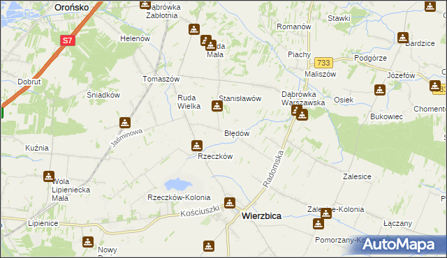 mapa Błędów gmina Wierzbica, Błędów gmina Wierzbica na mapie Targeo