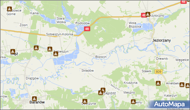 mapa Blizocin gmina Jeziorzany, Blizocin gmina Jeziorzany na mapie Targeo