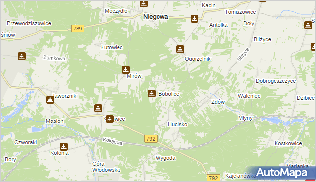 mapa Bobolice gmina Niegowa, Bobolice gmina Niegowa na mapie Targeo