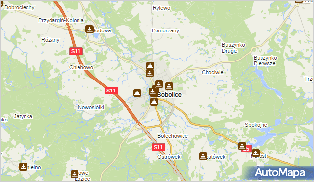 mapa Bobolice powiat koszaliński, Bobolice powiat koszaliński na mapie Targeo