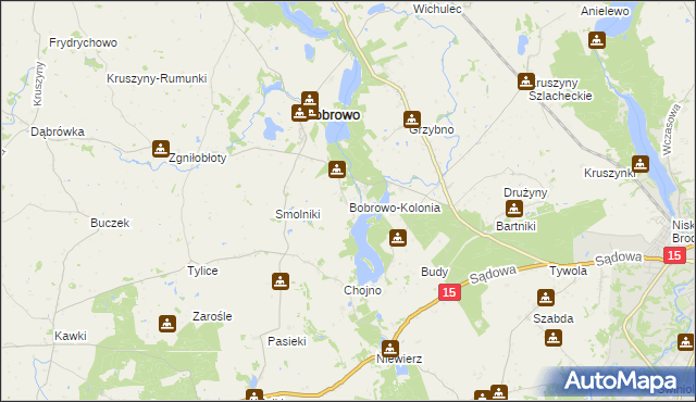 mapa Bobrowo-Kolonia gmina Bobrowo, Bobrowo-Kolonia gmina Bobrowo na mapie Targeo
