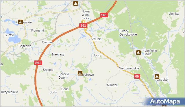 mapa Bobry gmina Ełk, Bobry gmina Ełk na mapie Targeo