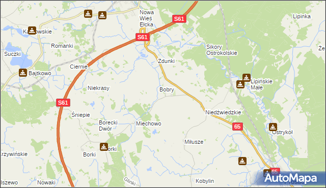 mapa Bobry gmina Prostki, Bobry gmina Prostki na mapie Targeo
