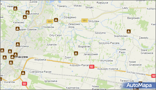 mapa Bogdaniec gmina Sochaczew, Bogdaniec gmina Sochaczew na mapie Targeo