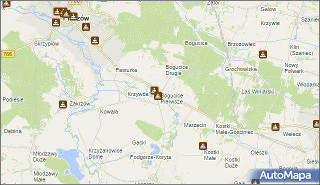 mapa Bogucice Pierwsze, Bogucice Pierwsze na mapie Targeo