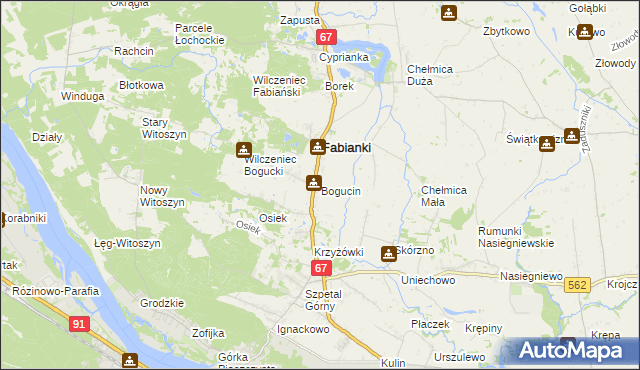 mapa Bogucin gmina Fabianki, Bogucin gmina Fabianki na mapie Targeo
