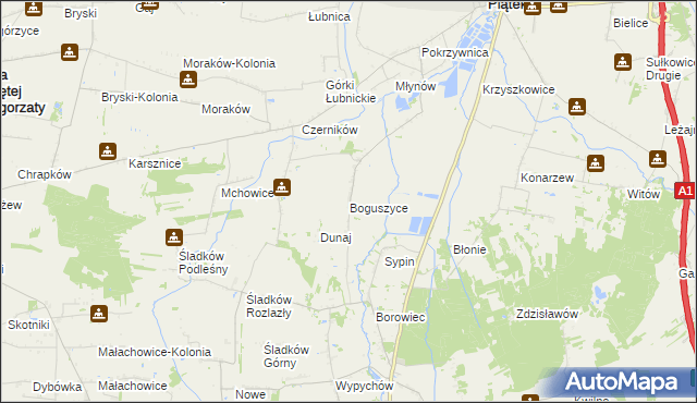 mapa Boguszyce gmina Piątek, Boguszyce gmina Piątek na mapie Targeo