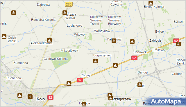 mapa Boguszyniec gmina Grzegorzew, Boguszyniec gmina Grzegorzew na mapie Targeo