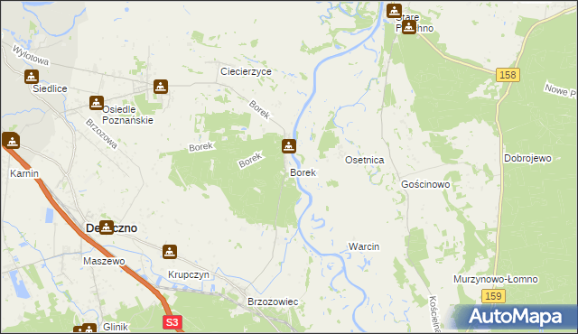 mapa Borek gmina Deszczno, Borek gmina Deszczno na mapie Targeo