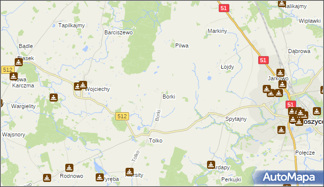 mapa Borki gmina Bartoszyce, Borki gmina Bartoszyce na mapie Targeo