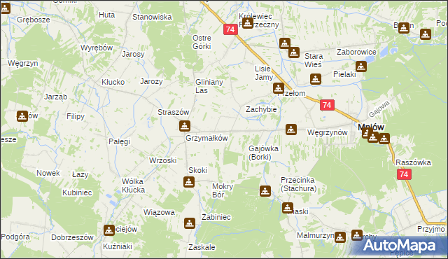 mapa Borki gmina Mniów, Borki gmina Mniów na mapie Targeo