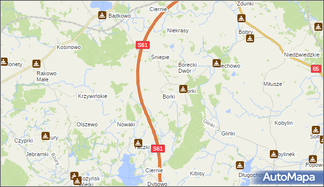 mapa Borki gmina Prostki, Borki gmina Prostki na mapie Targeo