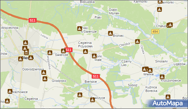 mapa Borki Małe gmina Olesno, Borki Małe gmina Olesno na mapie Targeo