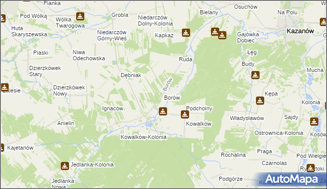 mapa Borów gmina Kazanów, Borów gmina Kazanów na mapie Targeo