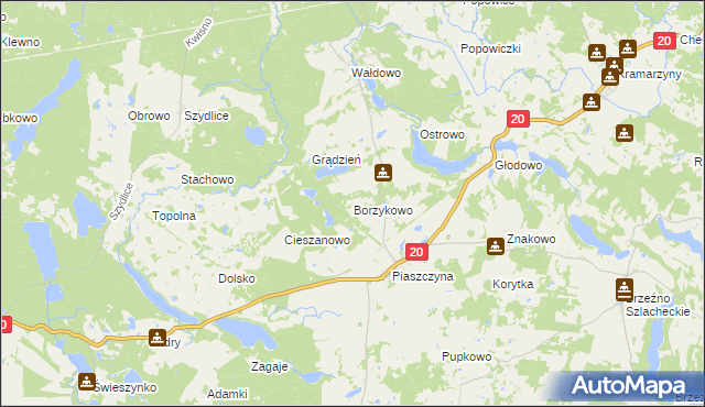 mapa Borzykowo gmina Miastko, Borzykowo gmina Miastko na mapie Targeo