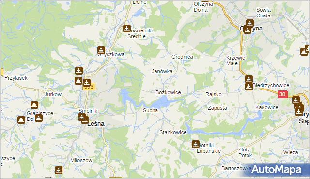 mapa Bożkowice, Bożkowice na mapie Targeo