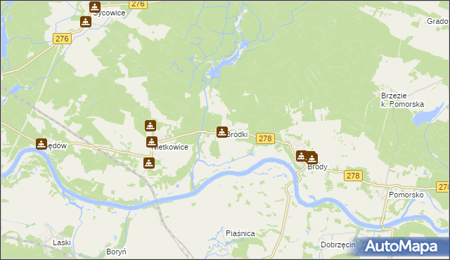 mapa Bródki gmina Czerwieńsk, Bródki gmina Czerwieńsk na mapie Targeo