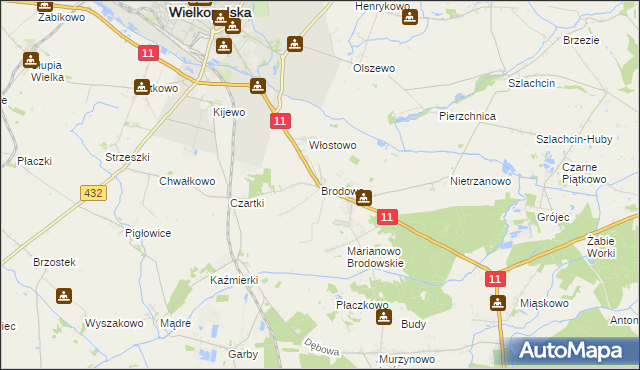 mapa Brodowo gmina Środa Wielkopolska, Brodowo gmina Środa Wielkopolska na mapie Targeo