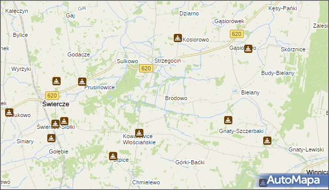 mapa Brodowo gmina Świercze, Brodowo gmina Świercze na mapie Targeo