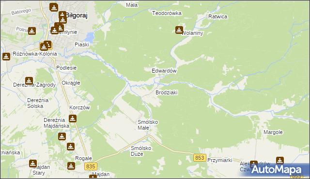 mapa Brodziaki, Brodziaki na mapie Targeo