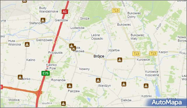 mapa Brójce powiat łódzki wschodni, Brójce powiat łódzki wschodni na mapie Targeo